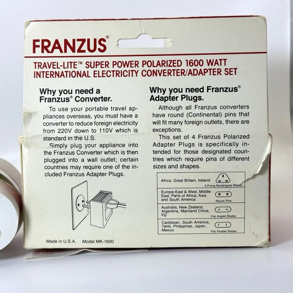 VTG Franzus MK-1600 Travel-Lite 1600W Converter Adapter Kit USA to 220V Travel S